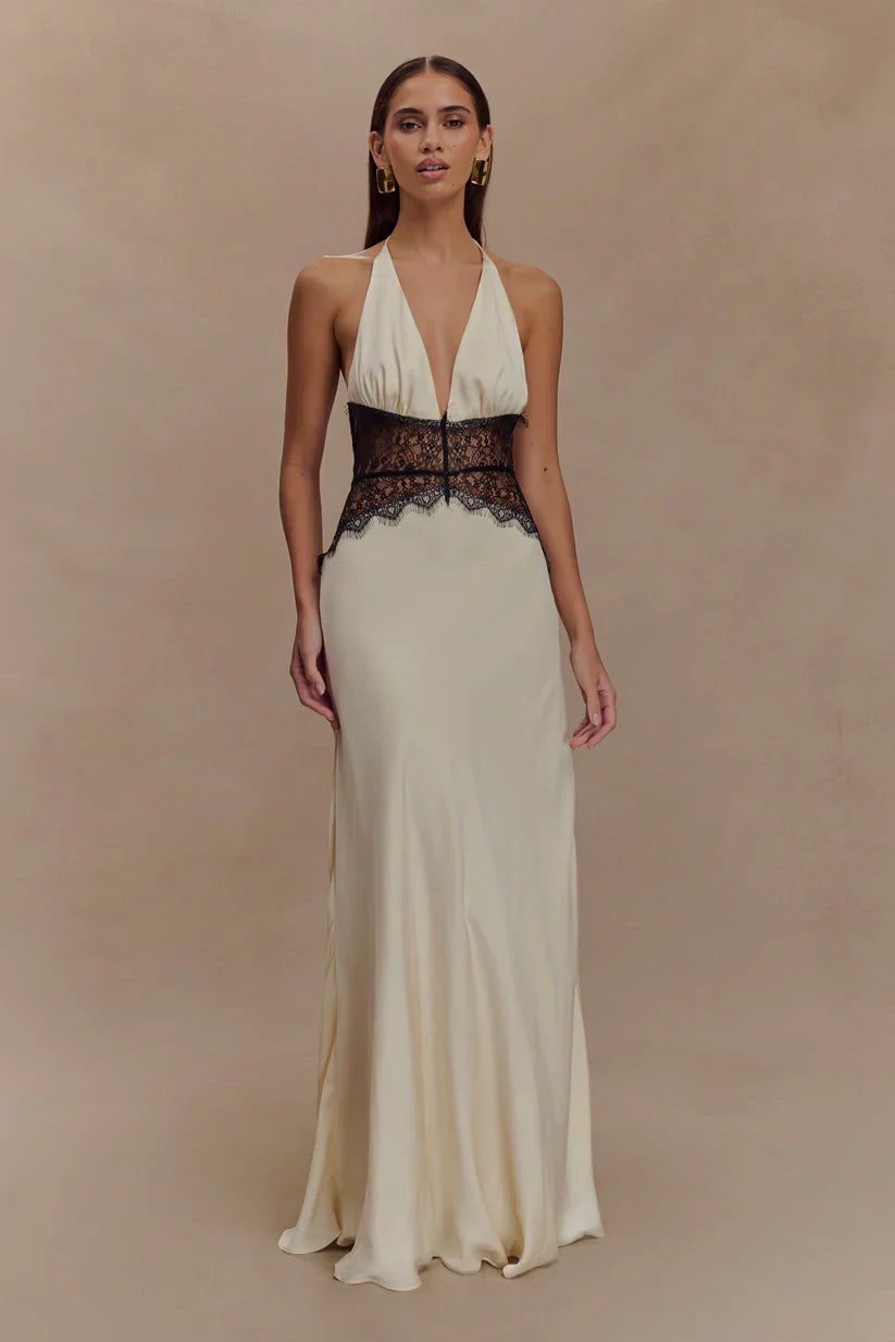 Elara™ | VESTIDO MAXI ENCAJE DE SATÉN