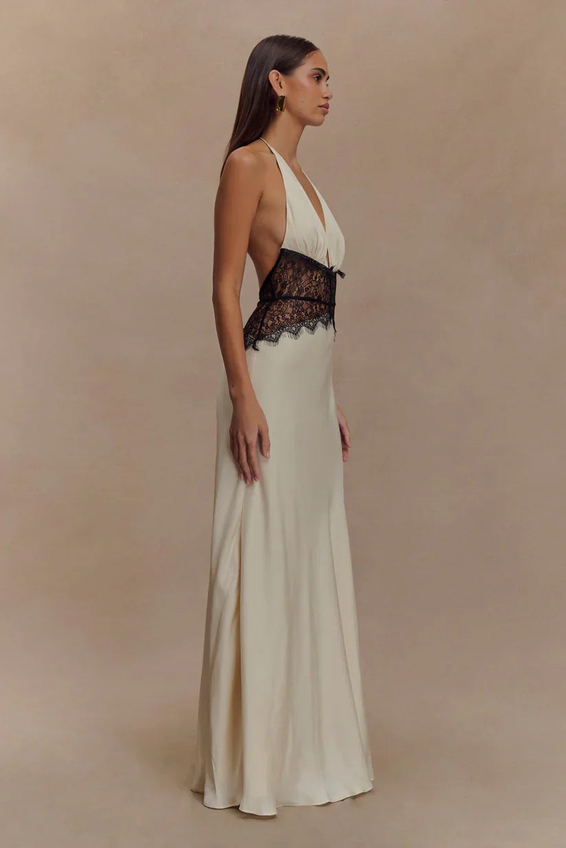 Elara™ | VESTIDO MAXI ENCAJE DE SATÉN
