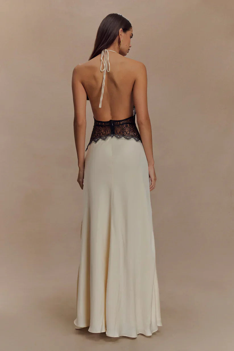 Elara™ | VESTIDO MAXI ENCAJE DE SATÉN