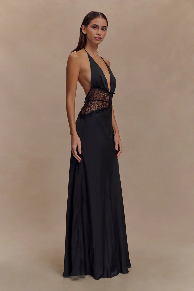 Elara™ | VESTIDO MAXI ENCAJE DE SATÉN