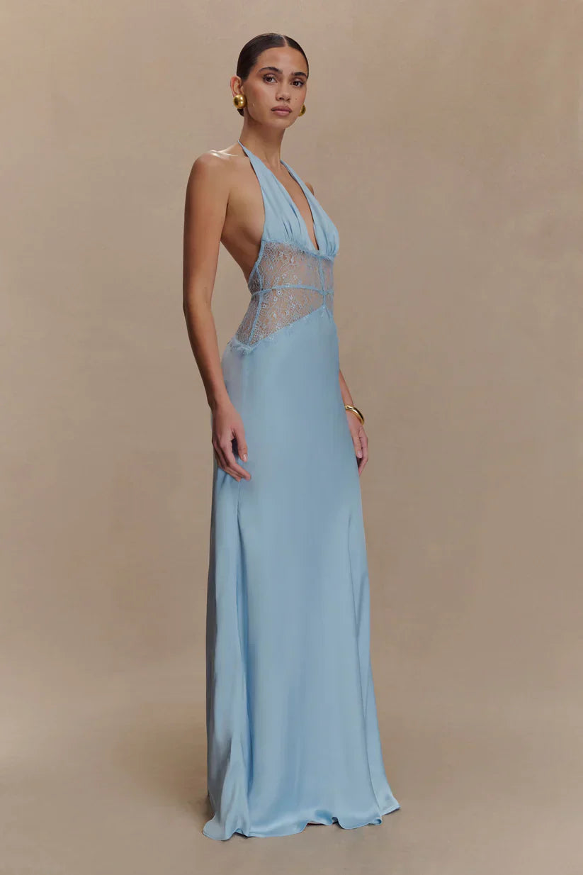 Elara™ | VESTIDO MAXI ENCAJE DE SATÉN