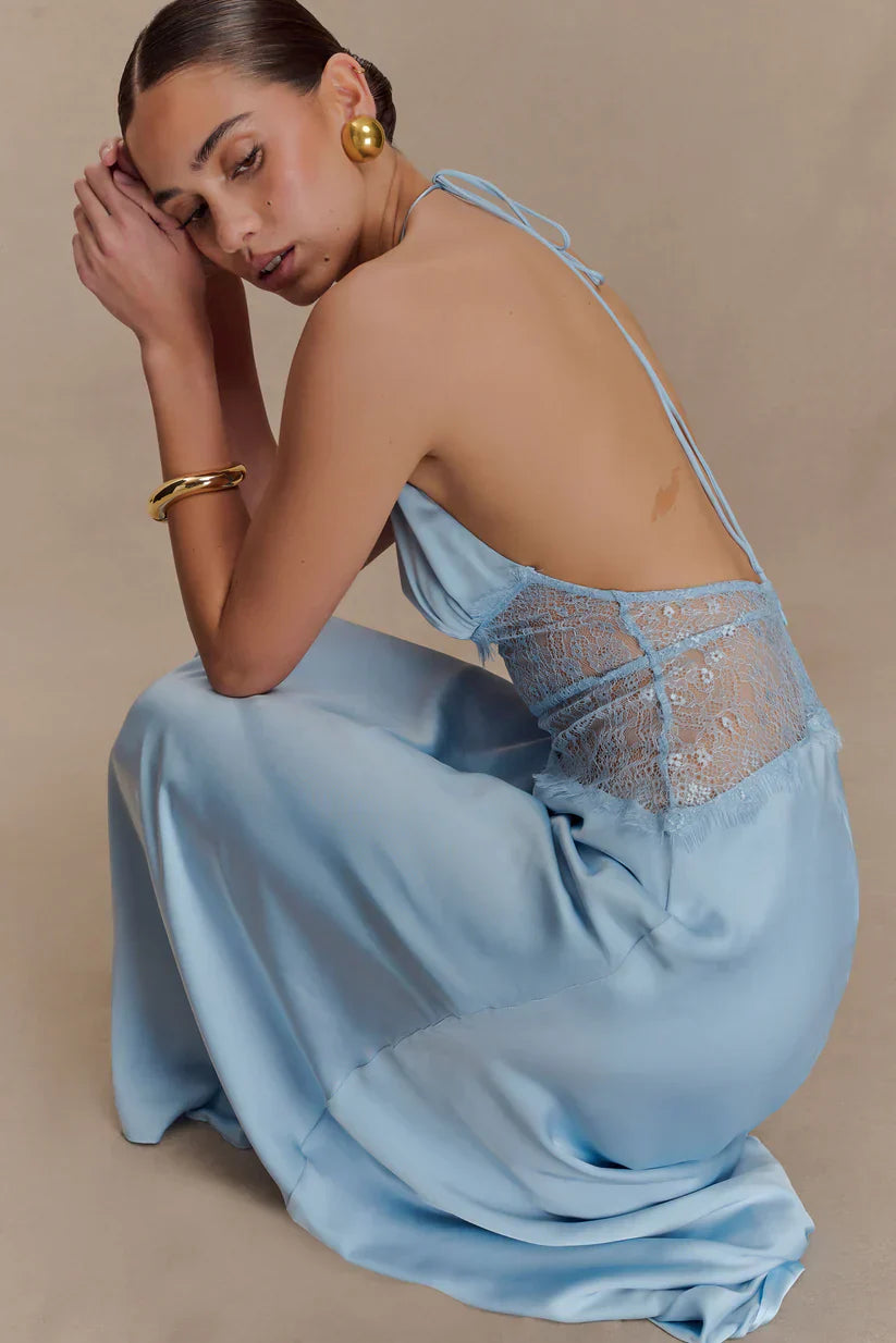 Elara™ | VESTIDO MAXI ENCAJE DE SATÉN
