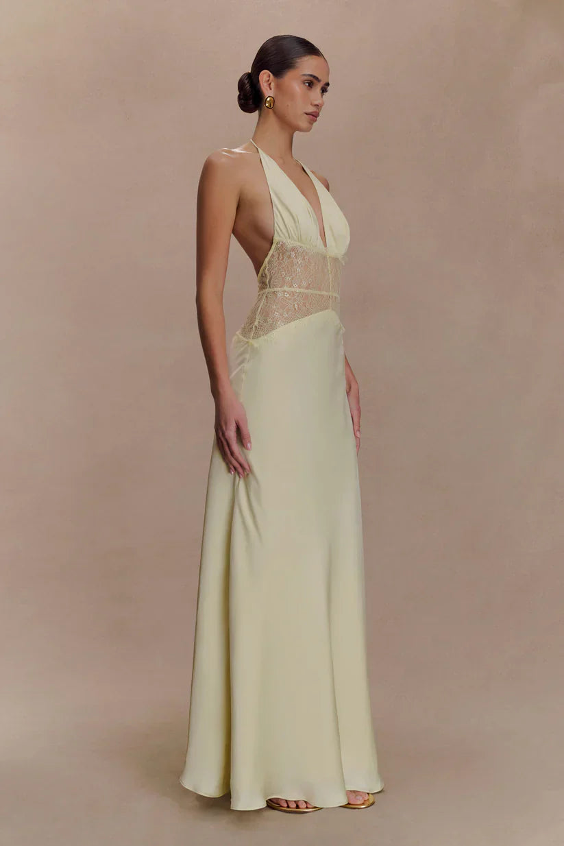 Elara™ | VESTIDO MAXI ENCAJE DE SATÉN