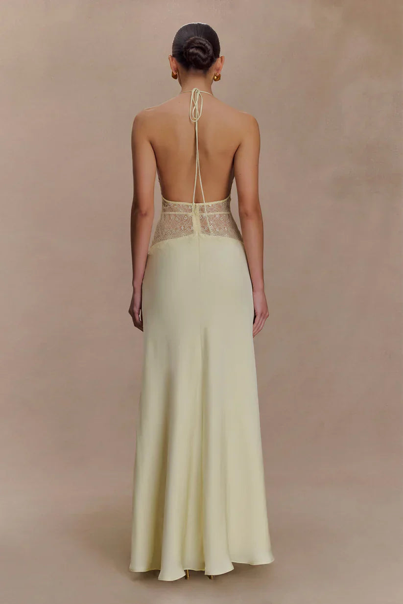 Elara™ | VESTIDO MAXI ENCAJE DE SATÉN