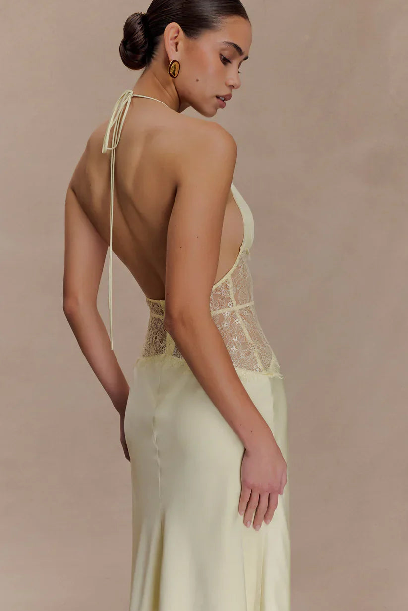 Elara™ | VESTIDO MAXI ENCAJE DE SATÉN