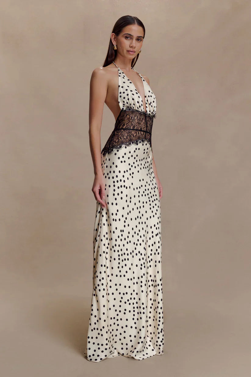 Elara™ | VESTIDO MAXI ENCAJE DE SATÉN