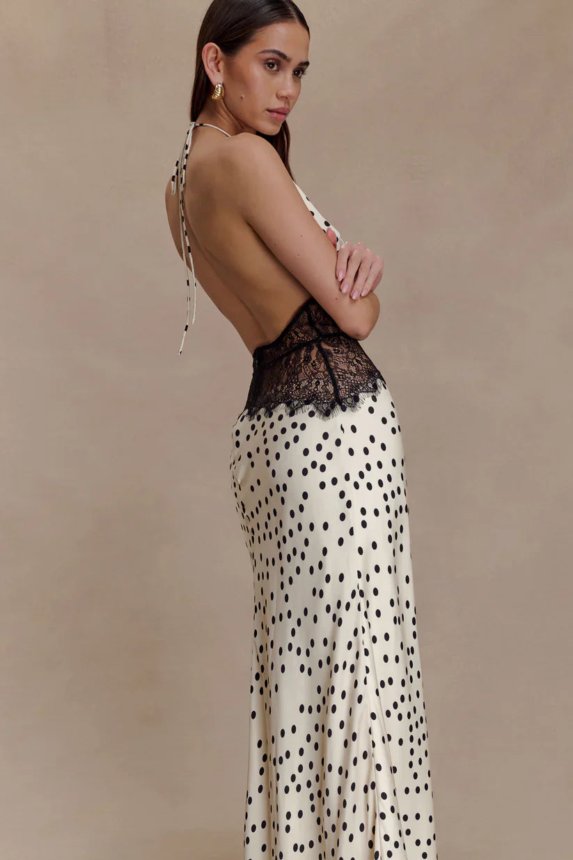 Elara™ | VESTIDO MAXI ENCAJE DE SATÉN