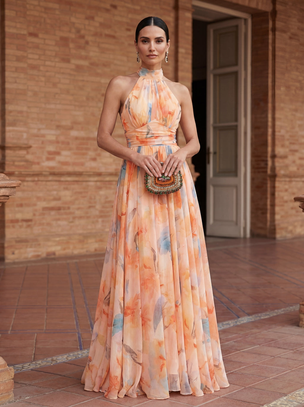 Esther™ | Vestido de Cuello Halter con Estampado de Acuarela