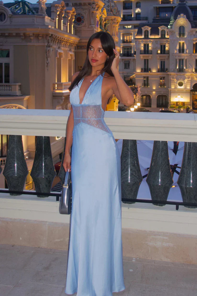 Elara™ | VESTIDO MAXI ENCAJE DE SATÉN