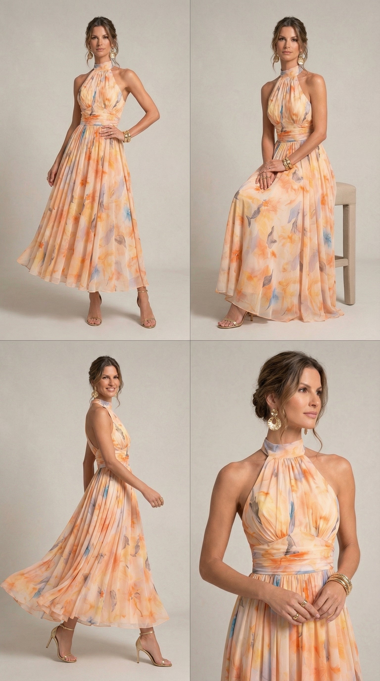 Esther™ | Vestido de Cuello Halter con Estampado de Acuarela
