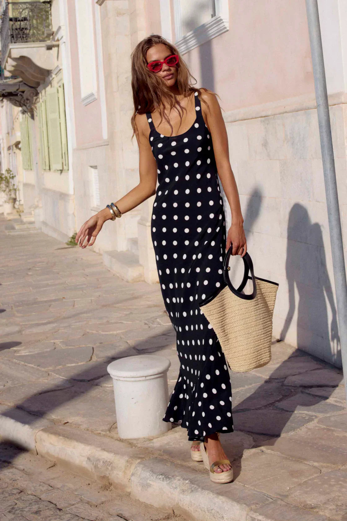 Luna™ | VESTIDO MAXI NEGRO CON LUNARES