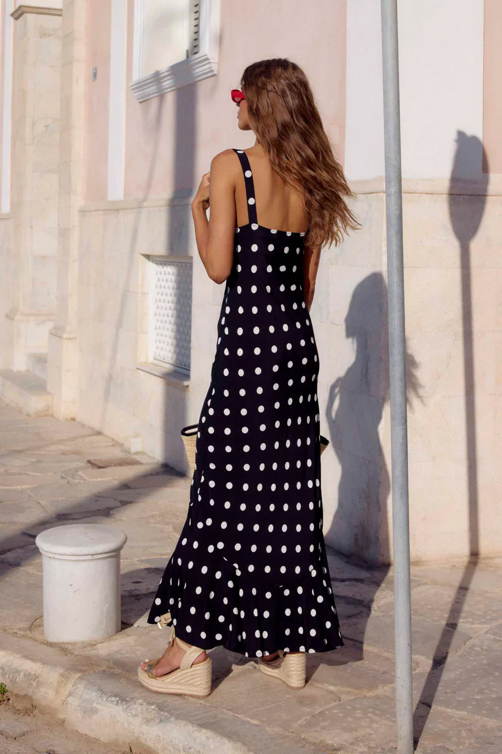 Luna™ | VESTIDO MAXI NEGRO CON LUNARES