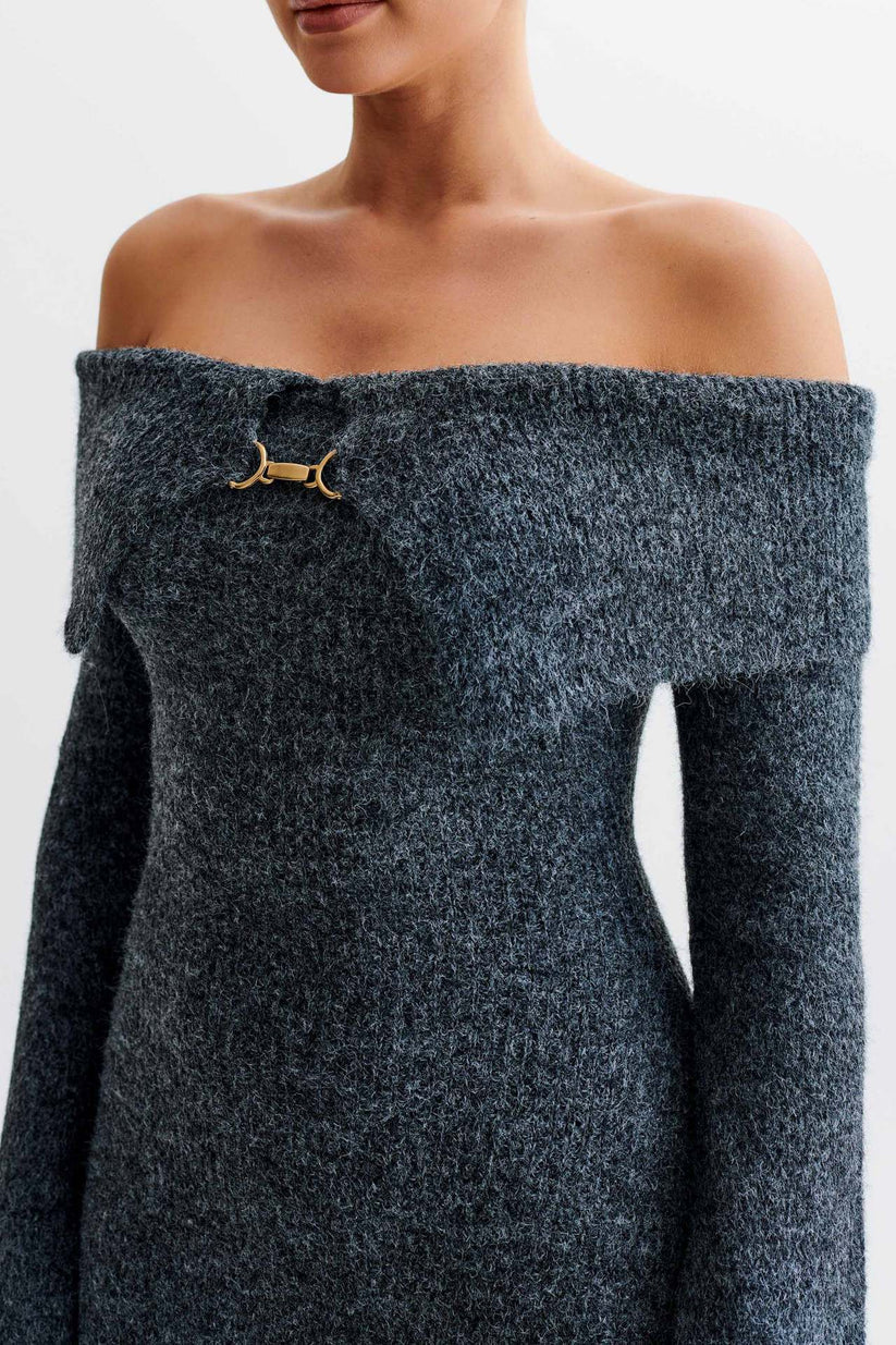 Vera™ | VESTIDO MIDI HOMBROS DESCUBIERTOS DE PUNTO ESPONJOSO