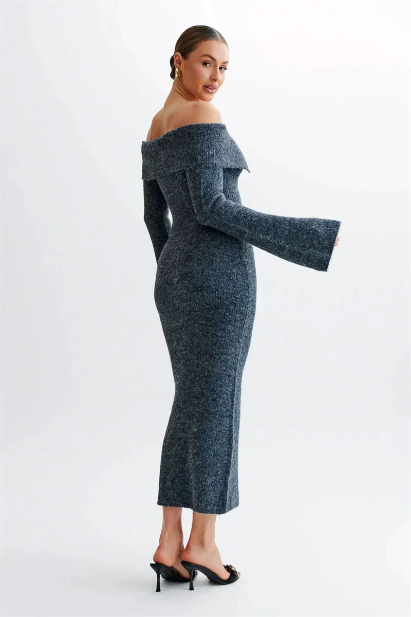 Vera™ | VESTIDO MIDI HOMBROS DESCUBIERTOS DE PUNTO ESPONJOSO