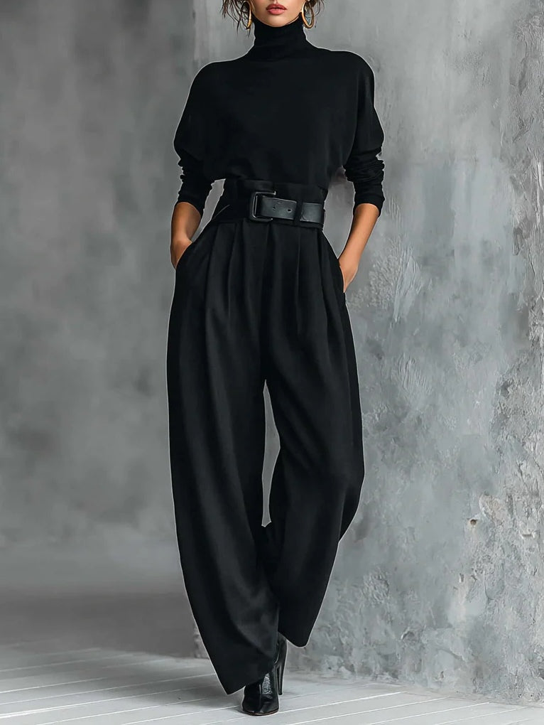 Doris™ | CONJUNTO NEGRO DE DOS PIEZAS CON CUELLO ALTO