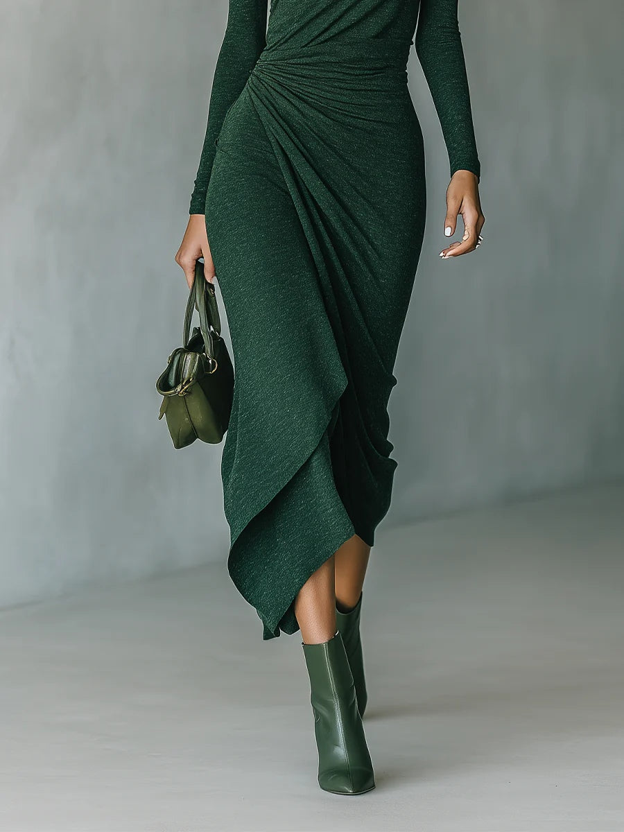 Marcella™ | VESTIDO MIDI ASIMÉTRICO CON PLISADOS
